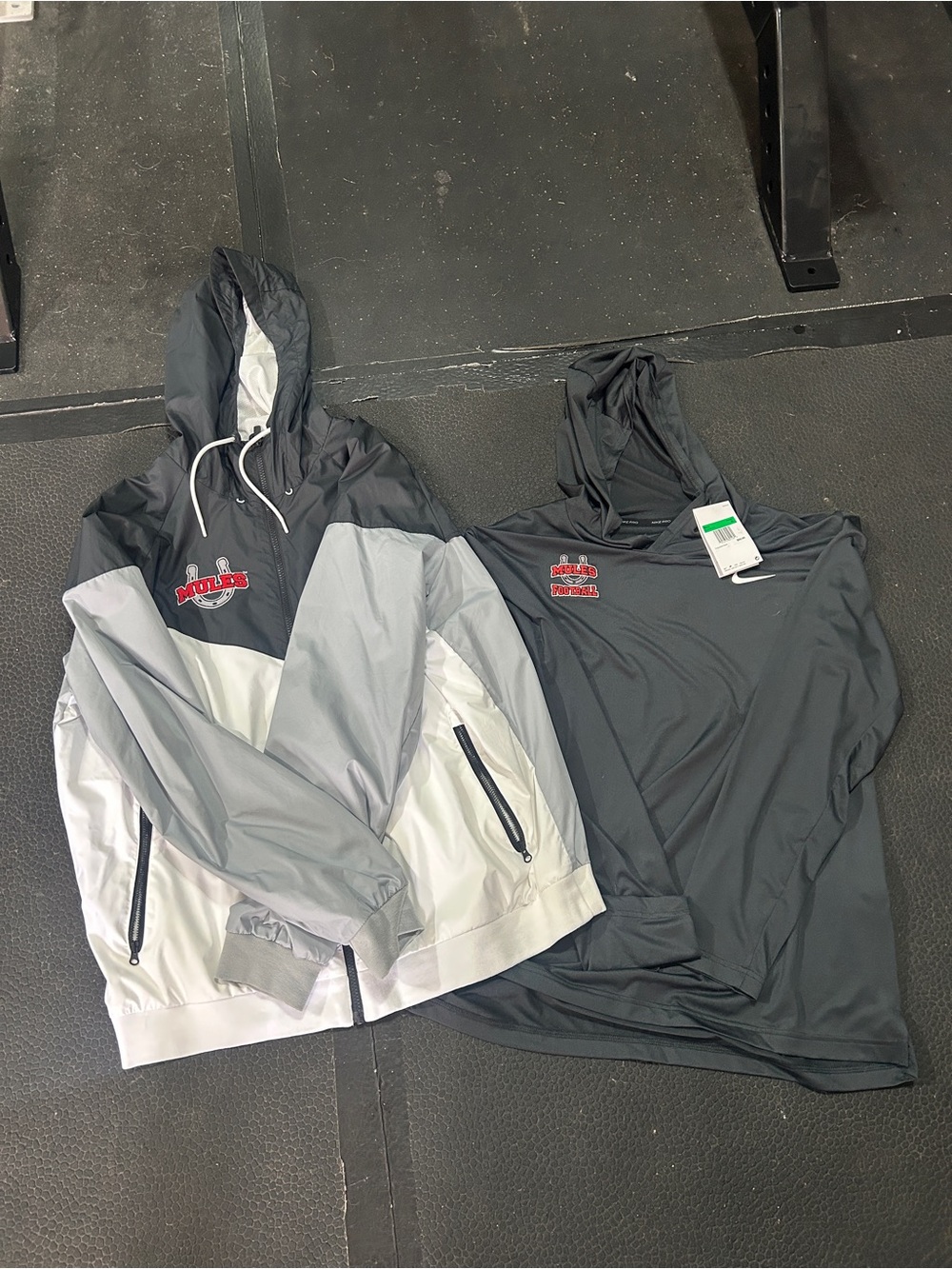 Nike Black, Gray and White Hooded Windbreaker and Nike long sleeve.